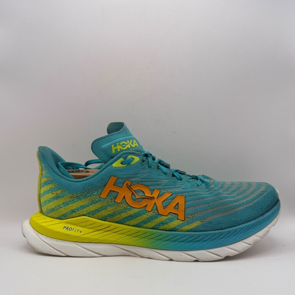 Hoka Mach 5 Running Shoes Mens Blue Yellow Low Top Sneakers PROFLY+